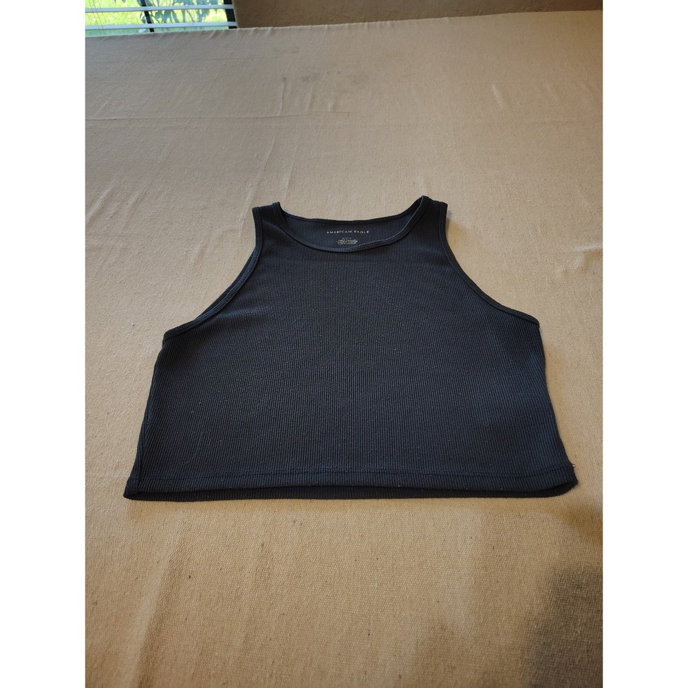 American Eagle Ribbed Knit Tank Top Navy Blue Sleeveless Crop Top Size Medium NN